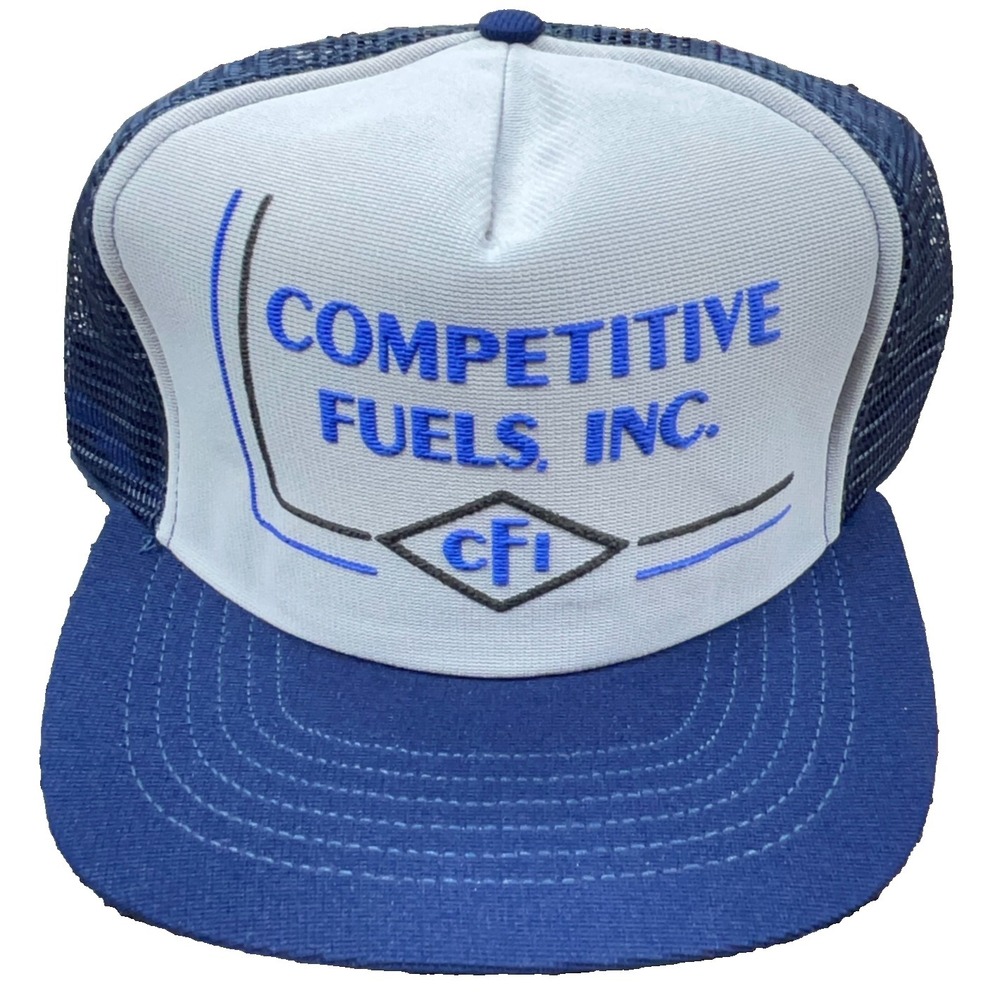 Vintage Trucker Hat Cap Snap Back USA Mesh Puffy Print Competitive Fuels CFI 80s